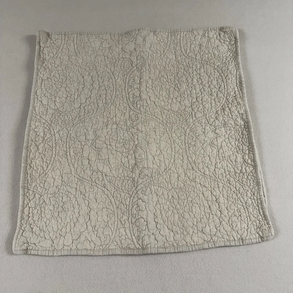Pottery Barn Euro‎ Sham 100% Linen Front Embroidered Floral Cottage Boho Flaw